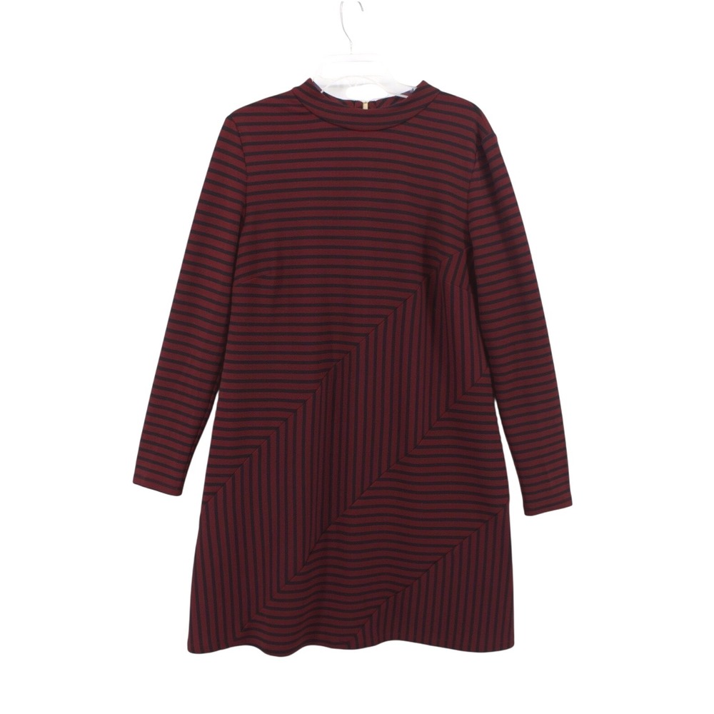 Anthropologie‎ Hutch Dress Womens Large Burgundy Navy Striped Neck Cutout Mini